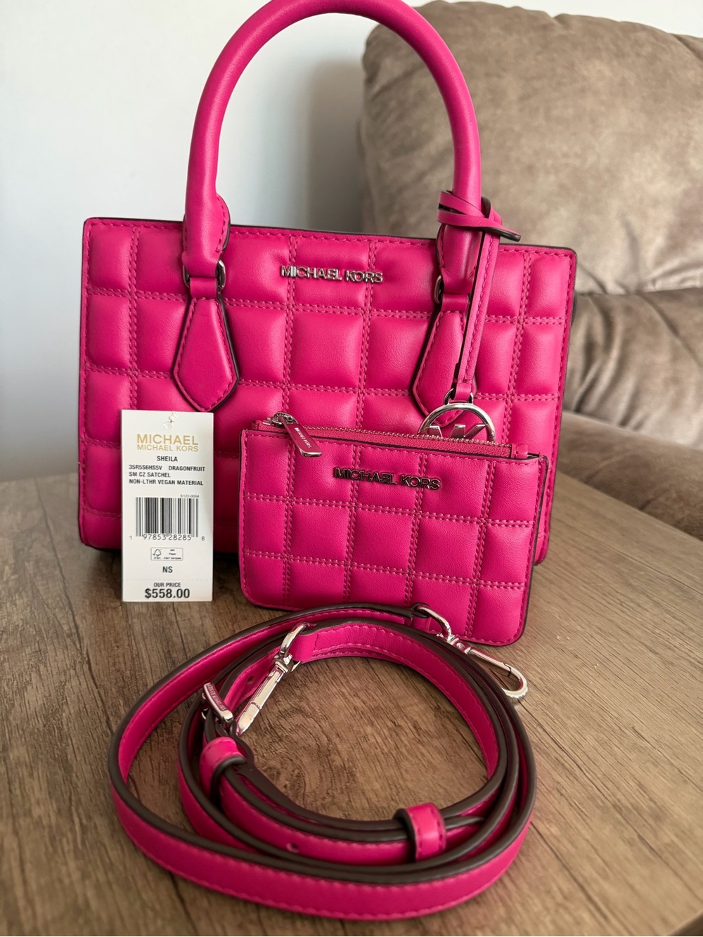 Michael Kors Small Sheila  satchel Dragonfruit Vegan Leather Satchel & Wallet
